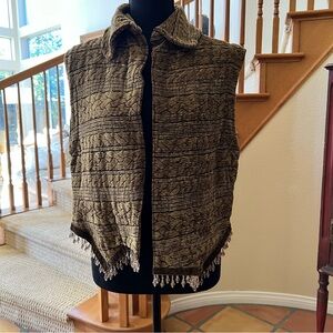 Vintage 90's Paco Soler Bohemian Tapestry Vest with Fringe Size S/M